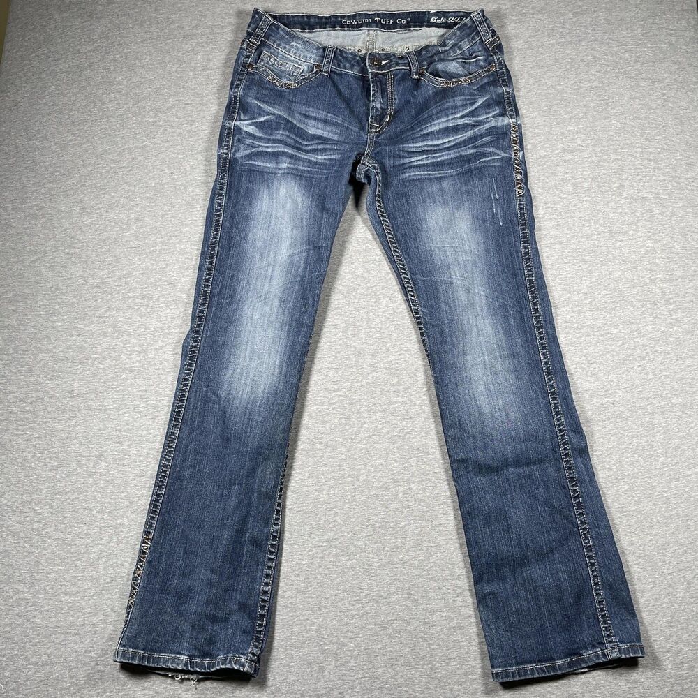 Cowgirl Tuff Co. Jeans Womens 32x33 Blue Bootcut Studded Embroidered Mid Wash
